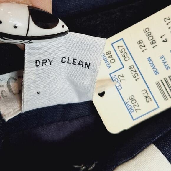 Vintage 90s Courtenay Linen Blend Off Shoulder Midi Shirt Dress M Navy Nautical - Picture 6 of 10